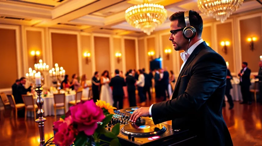 Couple heureux dansant lors d'un mariage animé par un DJ