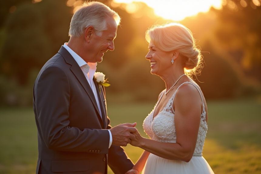 Couple mature souriant lors d'une célébration en plein air