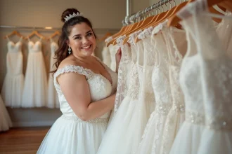 Mariée plussize souriante en robe de mariage à Nantes