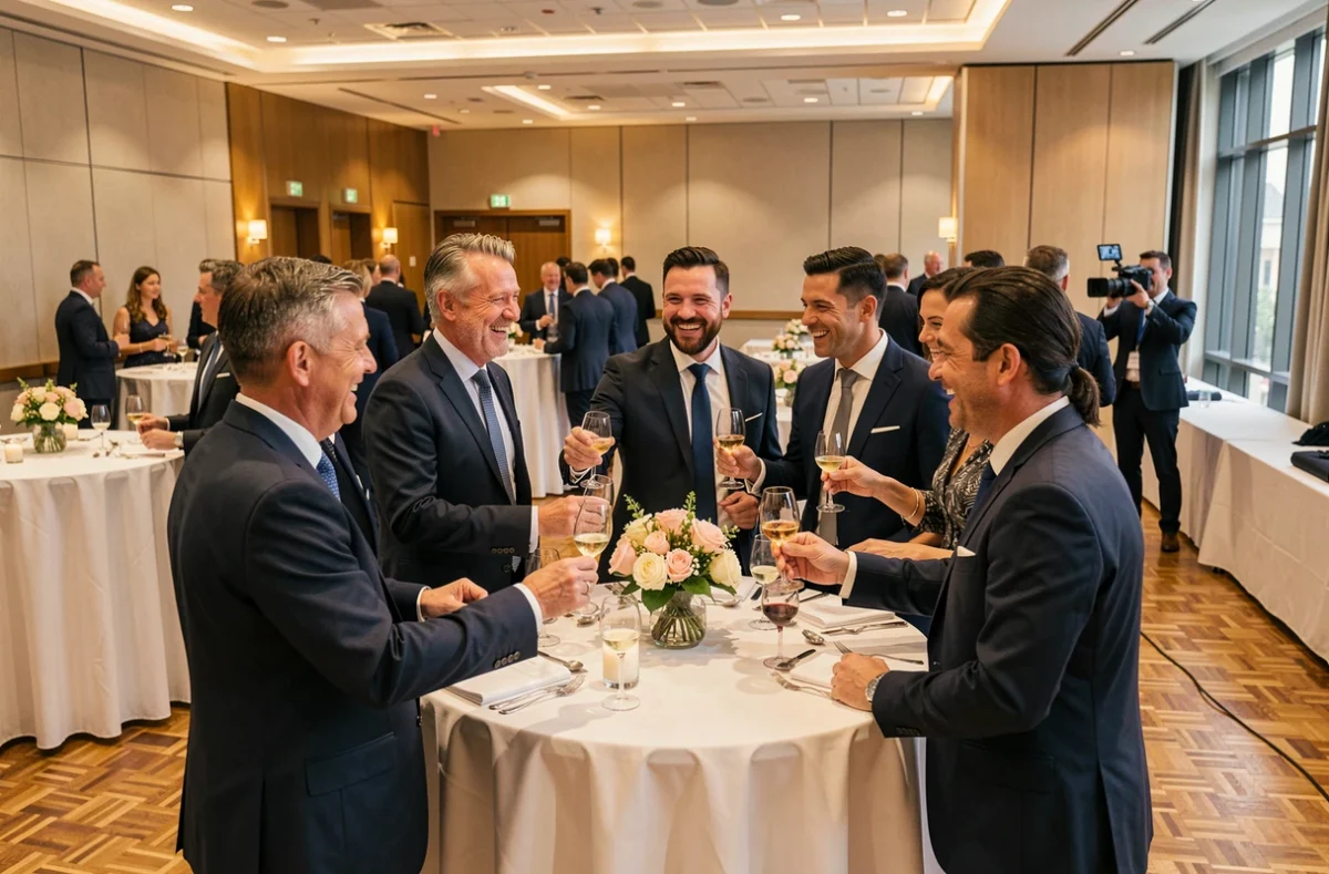 Invités lors d'une réception d'entreprise photographiée à Longjumeau