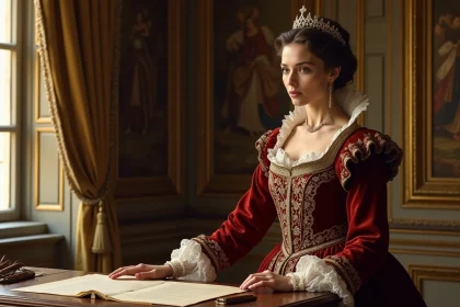 Portrait d'une reine en robe royale du XVIIe siècle