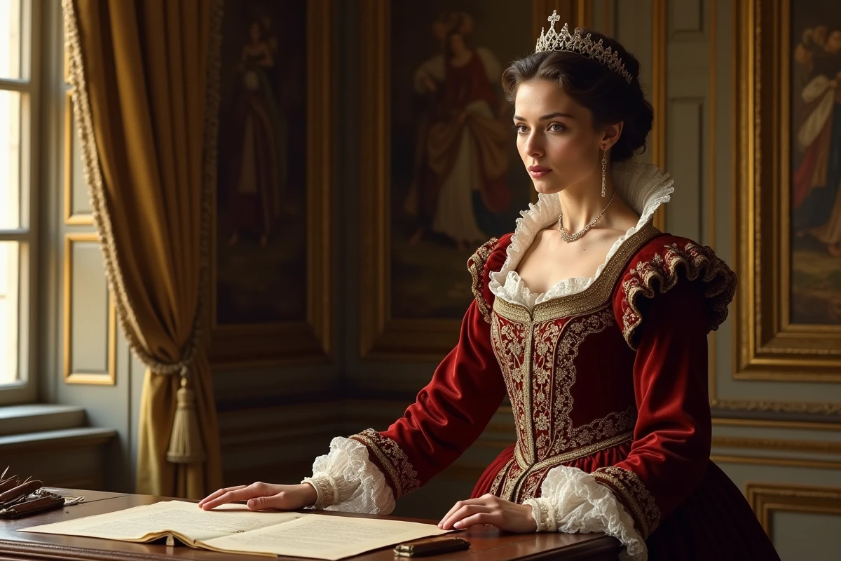 Portrait d'une reine en robe royale du XVIIe siècle